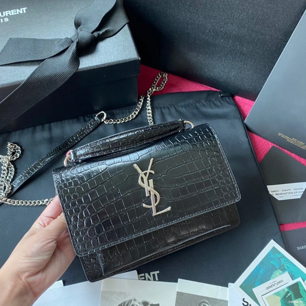 YSL SHINY IN SUNSET LEATHER CROCODILE-EMBOSSED 0731